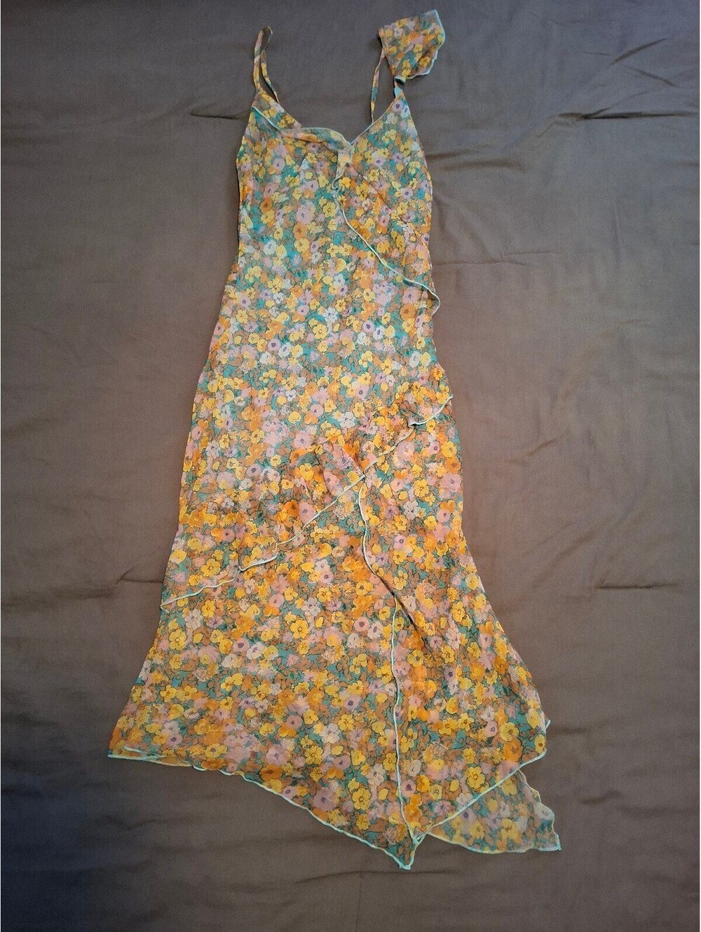 Yellow Floral Chiffon Ruffle Maxi Dress Urban Outfitters S